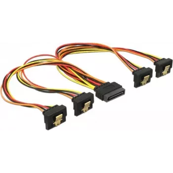 DeLOCK Cabo distribuidor de alimentação SATA - ficha de 15 pinos reta para conector fêmea de 15 pinos angular, 15cm, 3,3/5/12V, com bloqueio, preto/amarelo/vermelho/laranja 60167