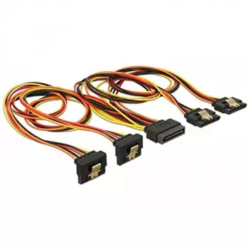 DeLOCK cabo distribuidor de alimentação SATA 15-Pin macho para 2x 15-Pin fêmea com clipe metálico, 50 cm, 3,3/5/12 V, preto/amarelo/vermelho/laranja 60152