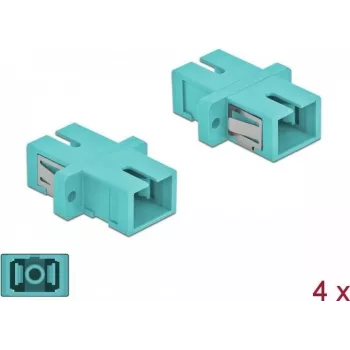 DeLOCK Acoplador de fibra ótica SC multimodo OM3, simplex, azul-claro, pack de 4 85994
