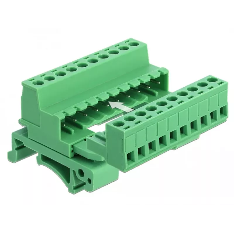 DELOCK conjunto de blocos de terminais para calha DIN 10 polos com passo 5,08 mm angular
