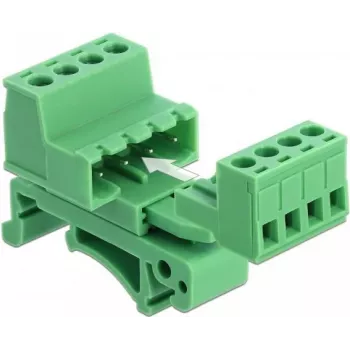 DeLOCK Conjunto de bloco de terminais para calha DIN 4 polos com passo de 5,08 mm angular