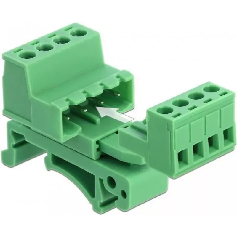 DeLOCK Conjunto de bloco de terminais para calha DIN 4 polos com passo de 5,08 mm angular