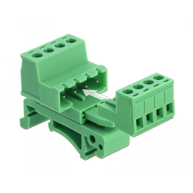 DeLOCK Conjunto de bloco de terminais para calha DIN 4 polos com passo de 5,08 mm angular