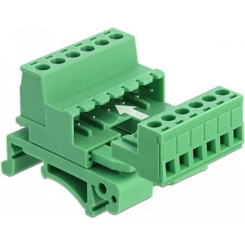 Conjunto de blocos de terminais Delock para calha DIN 6 polos com passo 5,08 mm angular
