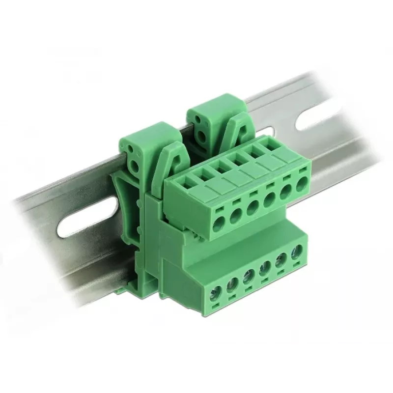 Conjunto de blocos de terminais Delock para calha DIN 6 polos com passo 5,08 mm angular