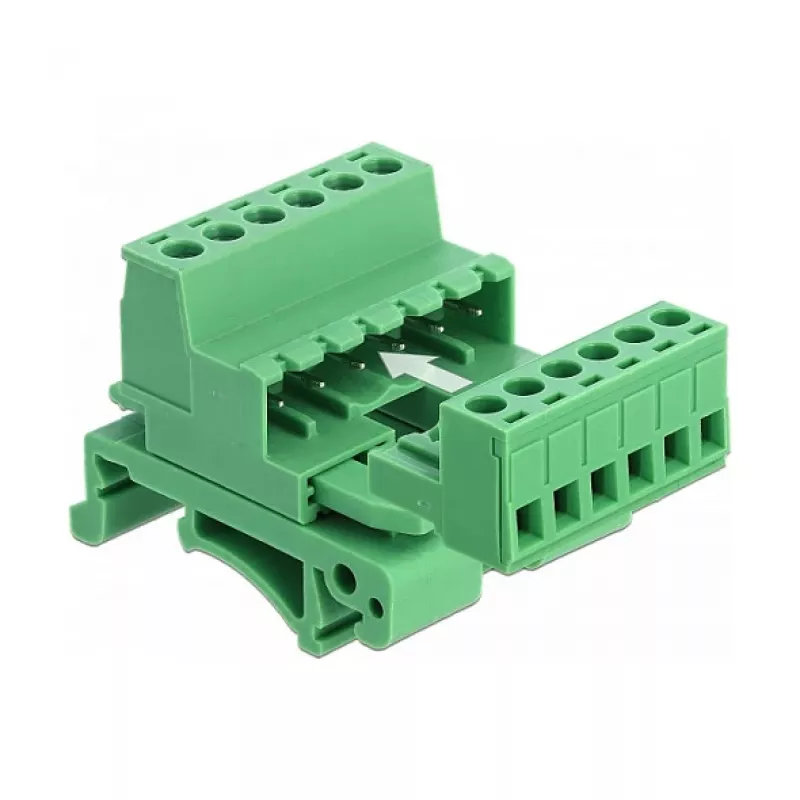 Conjunto de blocos de terminais Delock para calha DIN 6 polos com passo 5,08 mm angular