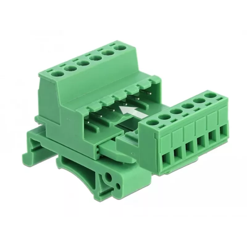 Conjunto de blocos de terminais Delock para calha DIN 6 polos com passo 5,08 mm angular