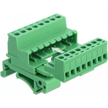 Conjunto de bloco de terminais DeLOCK para calha DIN, 8 polos, passo 5,08 mm, angular, verde