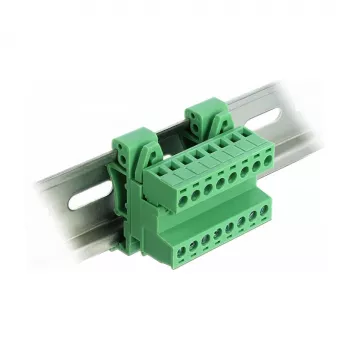 Conjunto de bloco de terminais DeLOCK para calha DIN, 8 polos, passo 5,08 mm, angular, verde