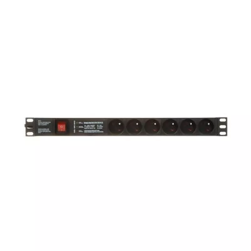 DELTA PD-6/R-SPD-3L Régua de Tomadas 6 Tomadas com Proteção contra Sobretensão, Interruptor Bipolar, Cabo de 1,5 m, Tomadas Tipo E, 2300 W, Preto