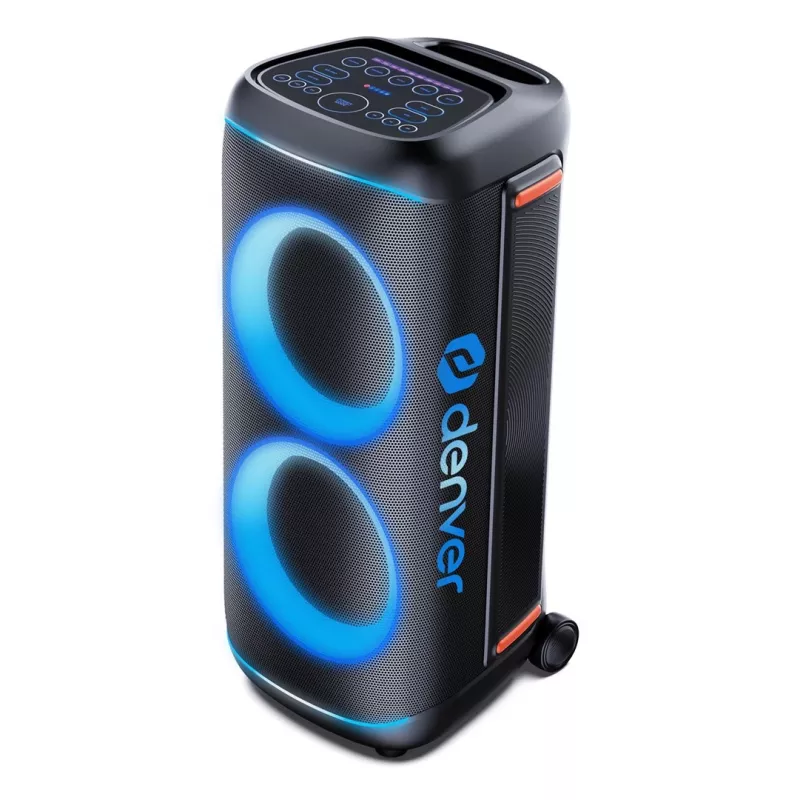 Coluna de festa Bluetooth Denver BPS-470 com karaoke, 2000W PMPO, 20W RMS, luzes LED, rádio FM, TWS, incl. microfone, preto
