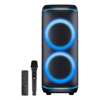 Coluna de festa Bluetooth Denver BPS-470 com karaoke, 2000W PMPO, 20W RMS, luzes LED, rádio FM, TWS, incl. microfone, preto
