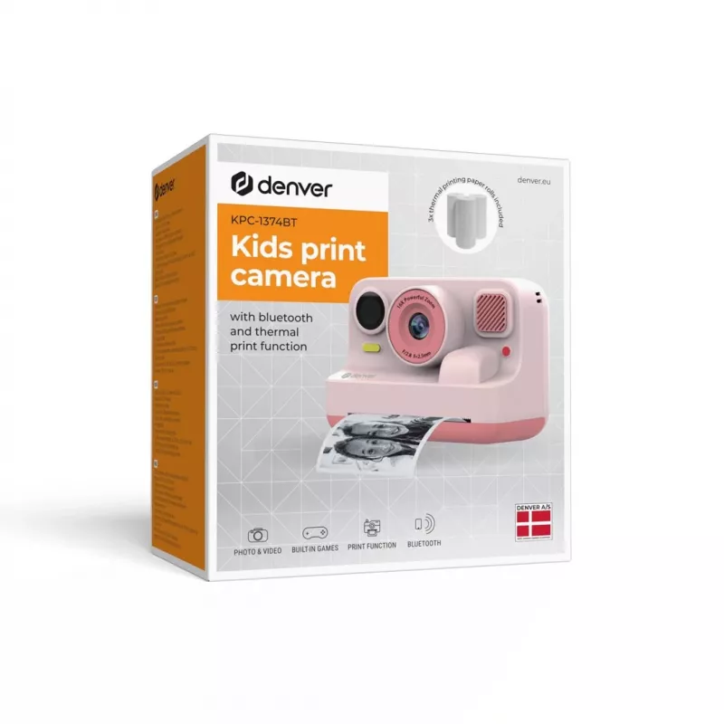 Máquina fotográfica digital infantil Denver KPC-1374BTRO com Bluetooth, rosa