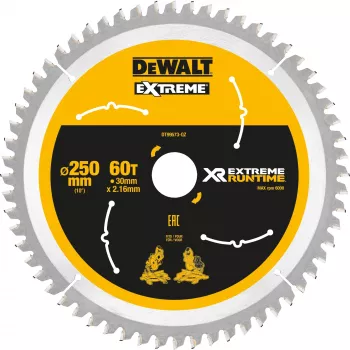 Disco de serra DEWALT DT99573 250 mm 60 dentes TCT corte fino para madeira, contraplacado, MDF, aglomerado