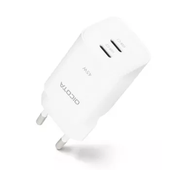 Carregador de Parede GaN 2 Portas Dicota 65W UK Branco