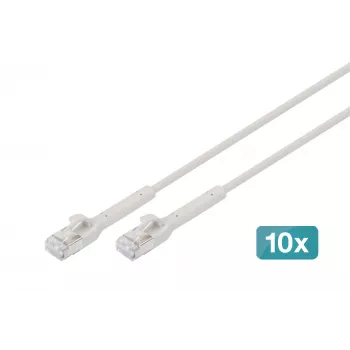 DIGITUS CAT 6A F/FTP Cabo de rede RJ-45 angular, cobre, 0,3 m, cinzento, pack de 10