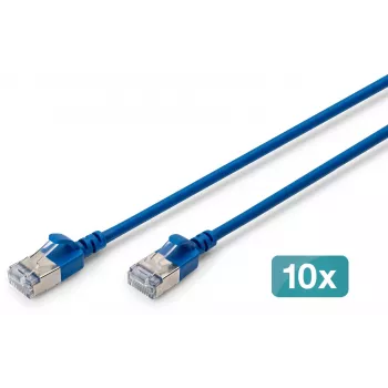 DIGITUS CAT 6A cabo de patch F/FTP Slim, 1 m, azul, 10 unidades, LSZH, RJ45