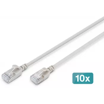 DIGITUS CAT 6A cabo de patch F-FTP Slim, 1 m, cinzento, pack de 10, LSZH, 10Gbps