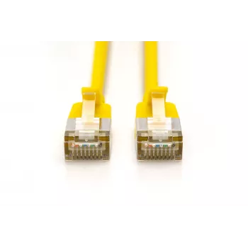 Cabo patch slim DIGITUS CAT 6A F/FTP, 2 m, amarelo, pack de 10, LSZH, 10 Gbps, PoE++