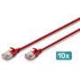 Cabo patch slim DIGITUS CAT 6A F-FTP, 3 m, Vermelho, pack de 10, LSZH, 10 Gbit/s, 500 MHz