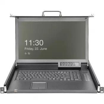 DIGITUS consola KVM LCD HD modular com TFT de 17 polegadas, ligação KVM CAT 5 de 16 portas, touchpad, layout de teclado alemão