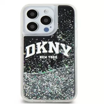 DKNY Capa rígida Liquid Glitter Big Logo para Apple iPhone 15 Pro 6,1 polegadas preta