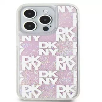 DKNY Capa rígida Liquid Glitter Multilogo para Apple iPhone 15 Pro 6,1 polegadas rosa