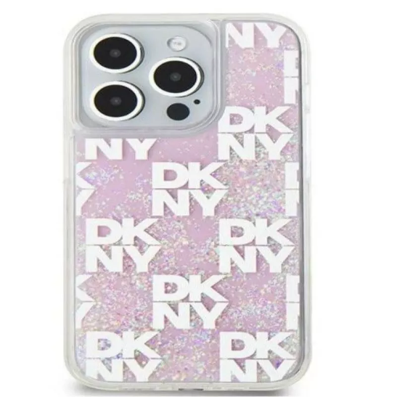 DKNY Capa rígida Liquid Glitter Multilogo para Apple iPhone 15 Pro 6,1 polegadas rosa