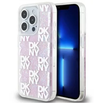 DKNY Capa rígida Liquid Glitter Multilogo para Apple iPhone 15 Pro 6,1 polegadas rosa