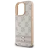DKNY Capa para iPhone 16 Pro com padrão xadrez e riscas impressas - rosa