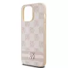 Capa de pele DKNY com padrão Mono xadrez e riscas impressas para iPhone 14 Pro Max - Rosa