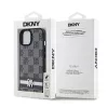 Capa de pele DKNY com padrão monograma xadrez e riscas impressas para iPhone 15/14/13 - Preto