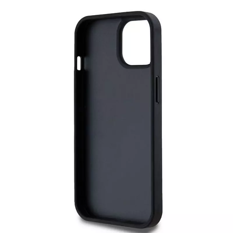 Capa de pele DKNY com padrão monograma xadrez e riscas impressas para iPhone 15/14/13 - Preto