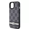 Capa de pele DKNY com padrão monograma xadrez e riscas impressas para iPhone 15/14/13 - Preto