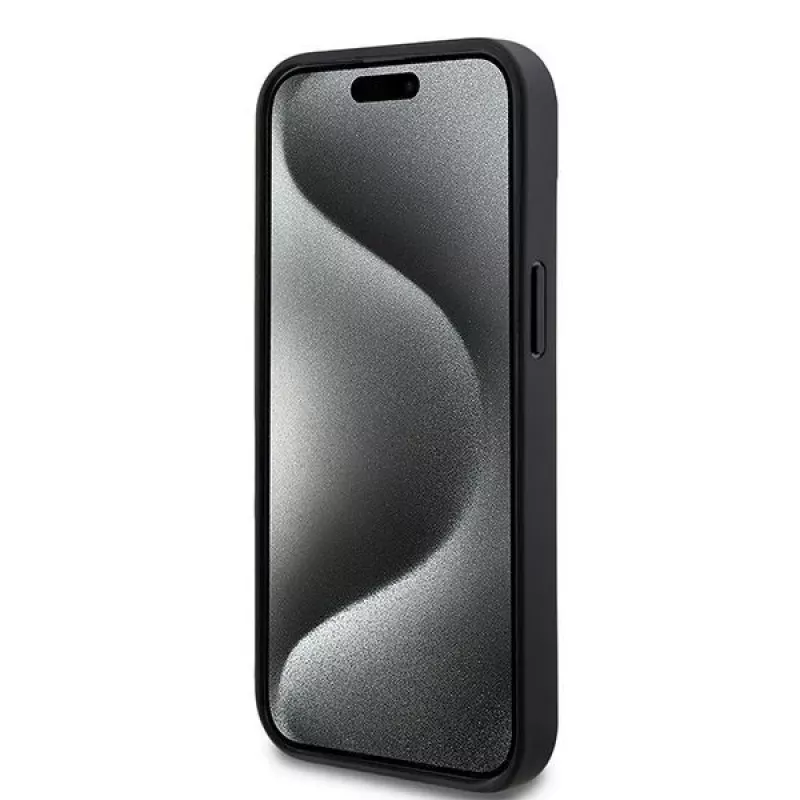 Capa de pele DKNY com padrão monograma xadrez e riscas impressas para iPhone 15/14/13 - Preto