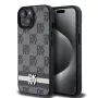 Capa de pele DKNY com padrão monograma xadrez e riscas impressas para iPhone 15/14/13 - Preto