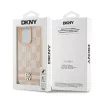 Capa de pele DKNY com padrão Mono xadrez e riscas impressas para iPhone 15 Pro - Rosa