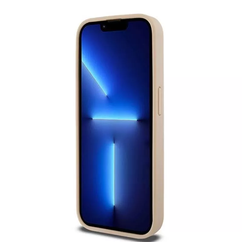 Capa de pele DKNY com padrão Mono xadrez e riscas impressas para iPhone 15 Pro - Rosa