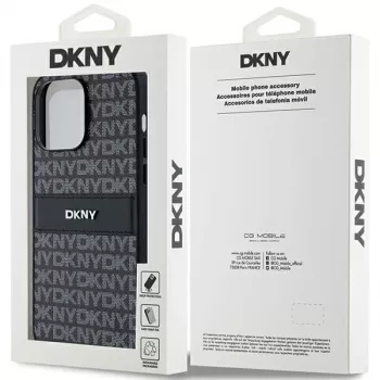 Capa DKNY em Pele Mono Stripe e Logótipo Metálico para Apple iPhone 14 Pro - Preta