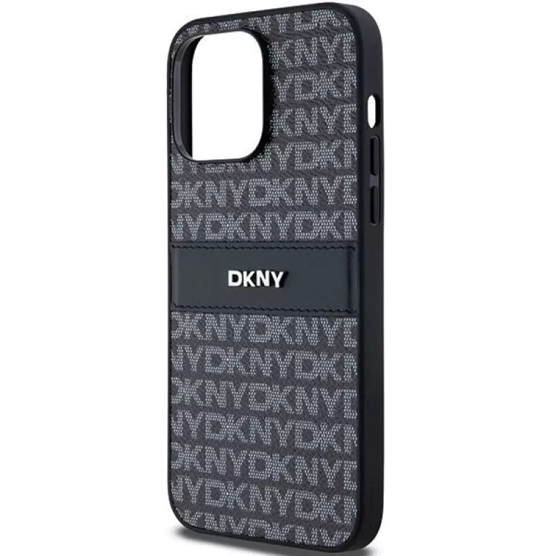 Capa DKNY de pele Mono Stripe com logótipo metálico para iPhone 14 Pro Max - Preto