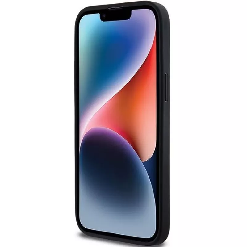 Capa DKNY de pele Mono Stripe com logótipo metálico para iPhone 14 Pro Max - Preto