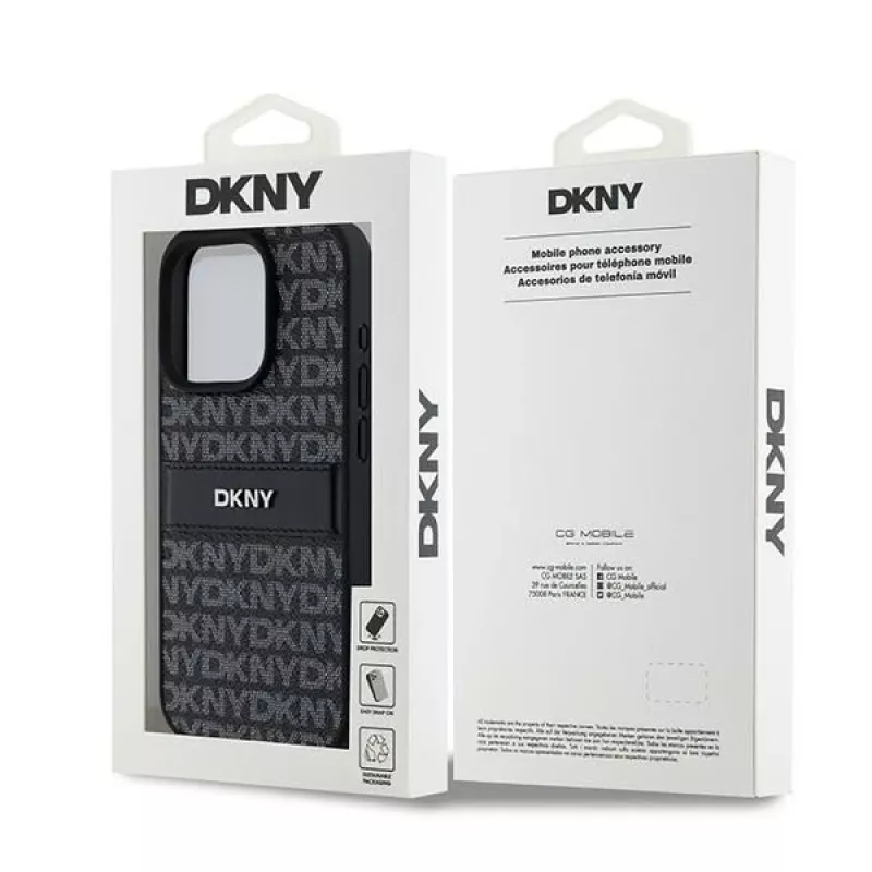 Capa DKNY de pele Mono Stripe com logótipo metálico para iPhone 15 Pro - Preto