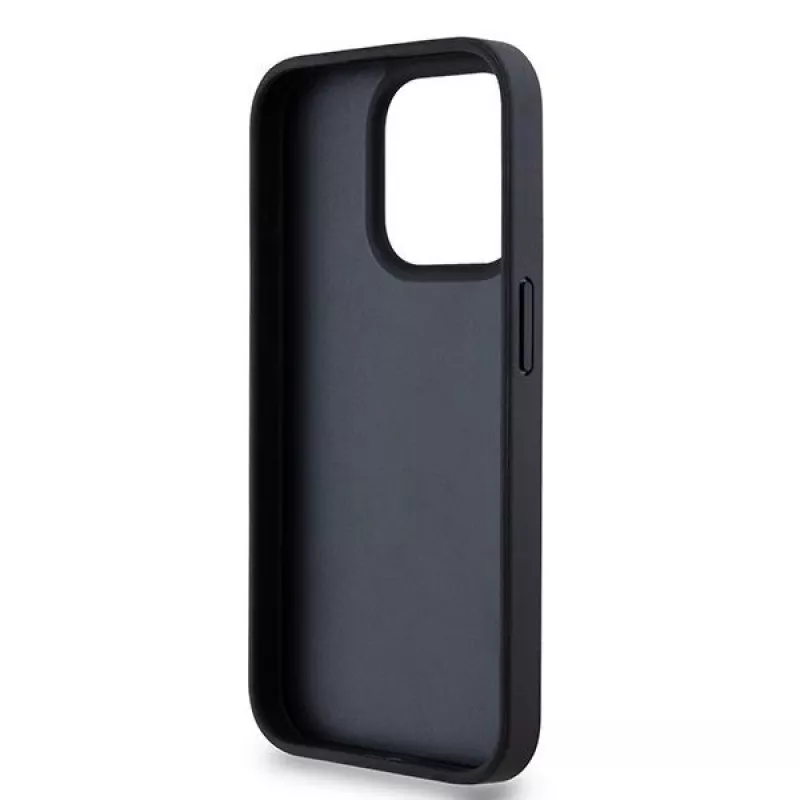 Capa DKNY de pele Mono Stripe com logótipo metálico para iPhone 15 Pro - Preto