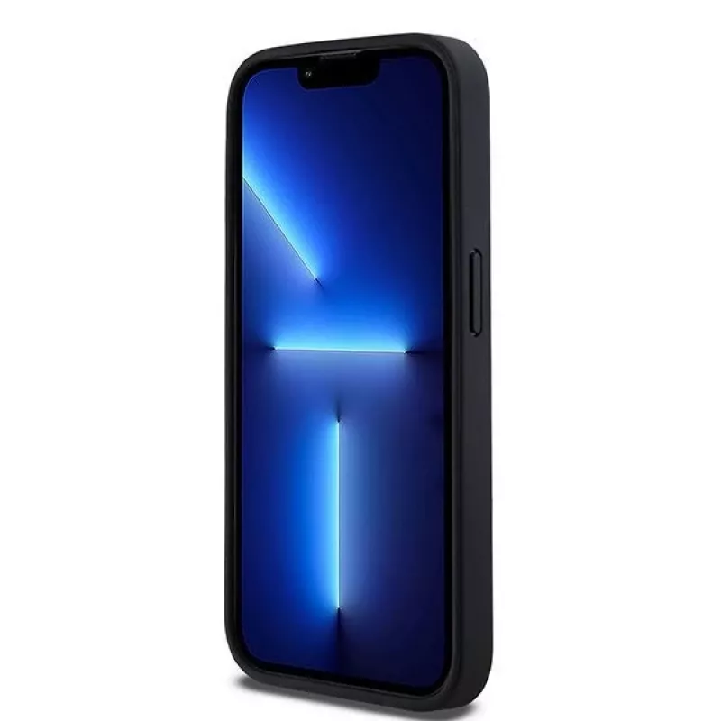 Capa DKNY de pele Mono Stripe com logótipo metálico para iPhone 15 Pro - Preto
