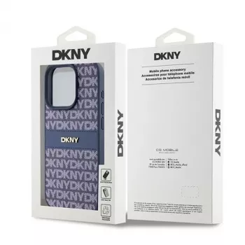Capa DKNY em Pele Mono Stripe e Logótipo Metálico para iPhone 15 Pro - Azul