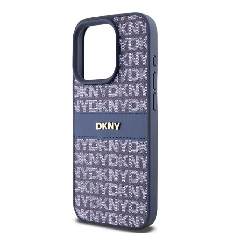 Capa DKNY em Pele Mono Stripe e Logótipo Metálico para iPhone 15 Pro - Azul