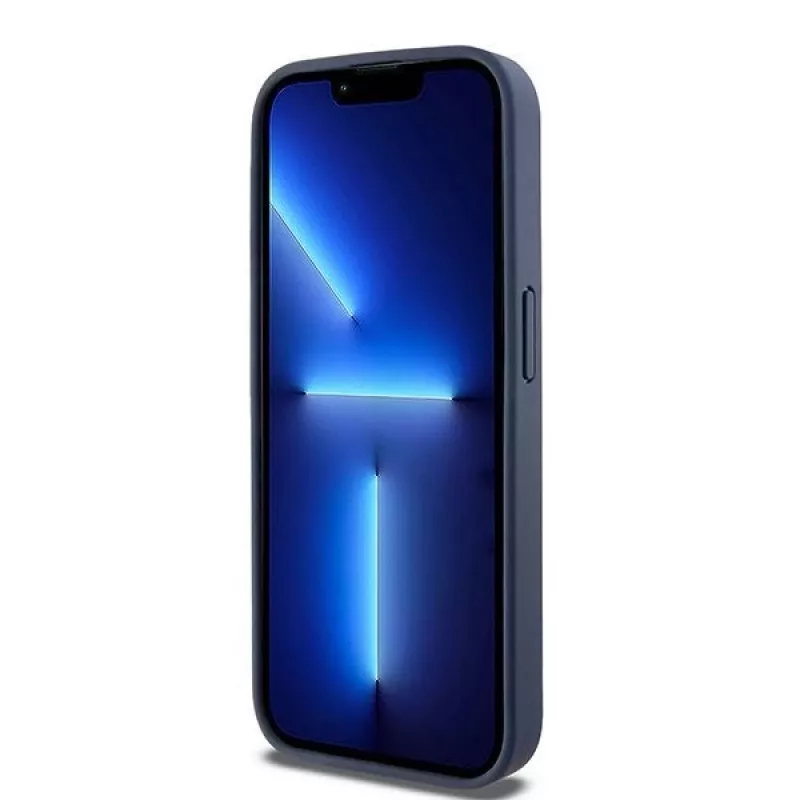 Capa DKNY em Pele Mono Stripe e Logótipo Metálico para iPhone 15 Pro - Azul