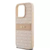 Capa DKNY de pele Mono Stripe com logótipo metálico para iPhone 15 Pro - Rosa