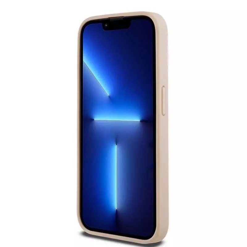 Capa DKNY de pele Mono Stripe com logótipo metálico para iPhone 15 Pro - Rosa
