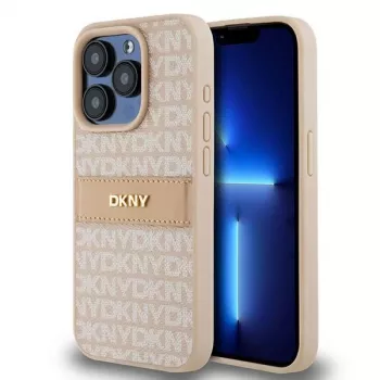 Capa DKNY de pele Mono Stripe com logótipo metálico para iPhone 15 Pro - Rosa
